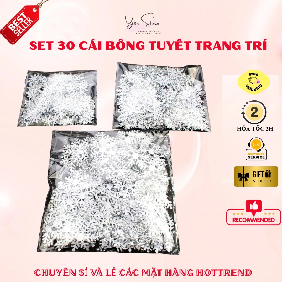 Túi 20 Cái Bông Tuyết Vải Trang Trí Decor Noel DIY YEN Store